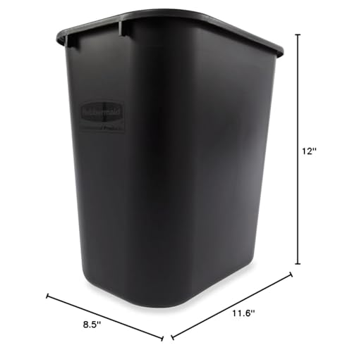 Rubbermaid Commercial Products Deskside Wastebasket/Trash Can, 3.25-Gallon/13-Quart, Black, Small, for Bedroom/Bathroom/Office, Fits Under Desk/Sink/Cabinet