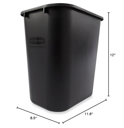 Rubbermaid Commercial Products Deskside Wastebasket/Trash Can, 3.25-Gallon/13-Quart, Black, Small, for Bedroom/Bathroom/Office, Fits Under Desk/Sink/Cabinet