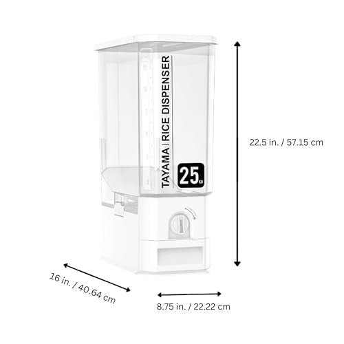 TAYAMA 55 lbs. Capacity Rice Dispenser Grain Storage Container,White
