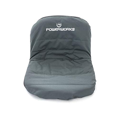 POWERWORKS Weatherproof Deluxe Riding Lawn Mower Seat Cover, Medium, Black | For Seats 12.4-14.1" High, 600D Oxford Cloth,Storage Pockets, Non-slip Cushioned Surface, Weatherproof Lawn Tractor Cover