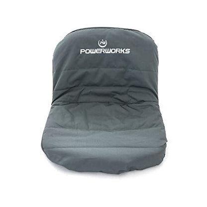 POWERWORKS Weatherproof Deluxe Riding Lawn Mower Seat Cover, Medium, Black | For Seats 12.4-14.1" High, 600D Oxford Cloth,Storage Pockets, Non-slip Cushioned Surface, Weatherproof Lawn Tractor Cover