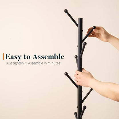 Yoobure Coat Rack Freestanding with Natural Marble Base - Coat Tree with 8 Hooks Heavy Duty Coat Hanger Stand, Metal Coat Rack Stand for Jacket, Hat, Clothes & Bag, Hall Tree Hat Rack for Entryway