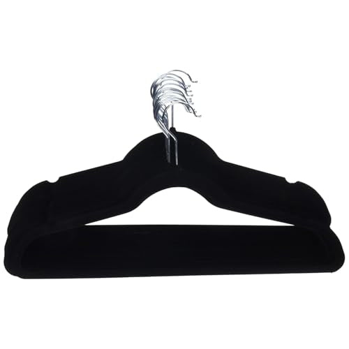 Amazon Basics Slim Velvet Non-Slip Space Saving Suit Clothes Hangers for Closet Organization, Black/Silver, 30-Pack