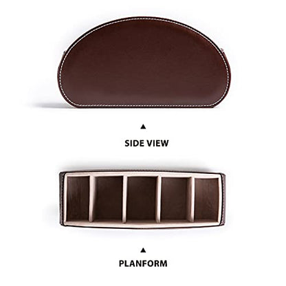 Remote Control Holders Organizer Box with 5 Compartment PU Leather Caddy | Multi-functional Office Desk Storage Caddy Store Tv Remote for Media Player,Brush,Pencil,Glassees&Office Supplies