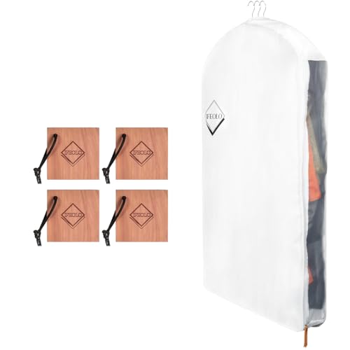1PC Luxury 48'' Organic Cotton Garment Storage Bag | 4 Cedar Blocks for Fresh Smell| Breathable Garment Bag for Hanging Clothes for Closet Best for Suits, Sweaters, Short Dresses, Gowns
