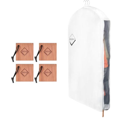 1PC Luxury 48'' Organic Cotton Garment Storage Bag | 4 Cedar Blocks for Fresh Smell| Breathable Garment Bag for Hanging Clothes for Closet Best for Suits, Sweaters, Short Dresses, Gowns