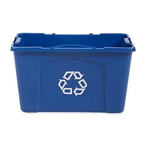 Rubbermaid Commercial Products, Recycling Bin/Box for Paper and Packaging, Stackable, 18 GAL, for Indoors/Outdoors/Garages/Homes/Commercial Facilities, Blue