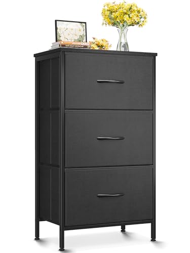 AODK Small Dresser for Bedroom Nightstand with 3 Storage Drawers, Black | Chest of Drawers End Table for Living Room, Closet Dresser with 3 Storage Drawers Organizer Clothes