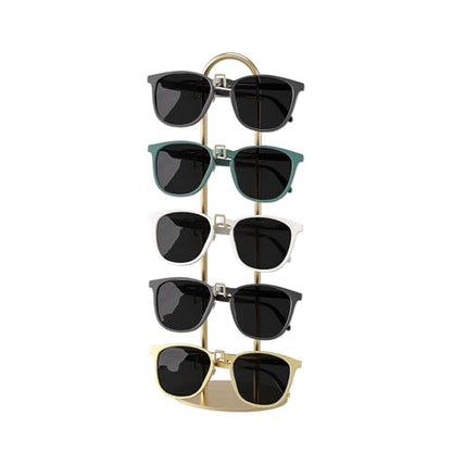 Metal Sunglass Organizer,Glasses Holder,Eyeglass Holder,Sunglass Storage Eyeglasses Rack Metal Frame for 5 Pairs (1, Gloden)