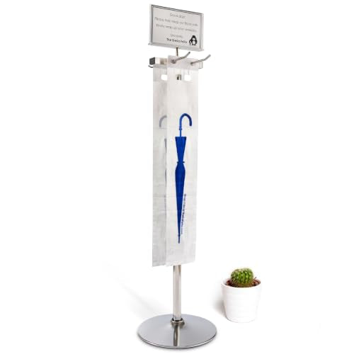 Umbrella Bag Wrapper Station with Sign Frame - Wrap Umbrellas for Rain - Be Safe, Wrap it up! - 200 Long Bags Included