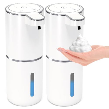 2 Pack Automatic Foaming Soap Dispenser,Touchless Foam Soap Dispenser,12.8oz Rechargeable Wall Mounted Smart for Bathroom and Kitchen Dish Soap,Easy for Toddlers(White)