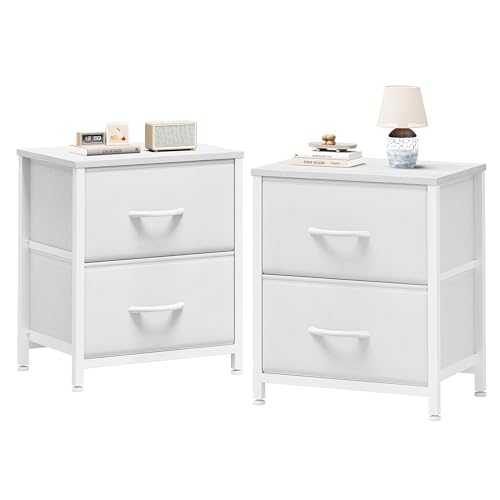 Nightstand Set of 2 with 2 Storage Drawers, 20" He... (White | Metal)