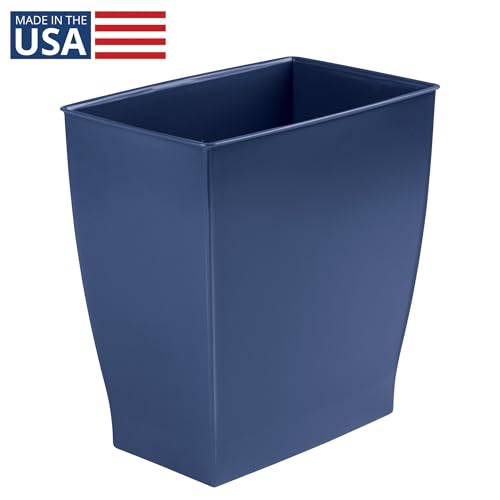 iDesign Small Plastic Bathroom Trash Can, Navy Blue | Slim Rectangle, For Bedroom, Office, Dorm