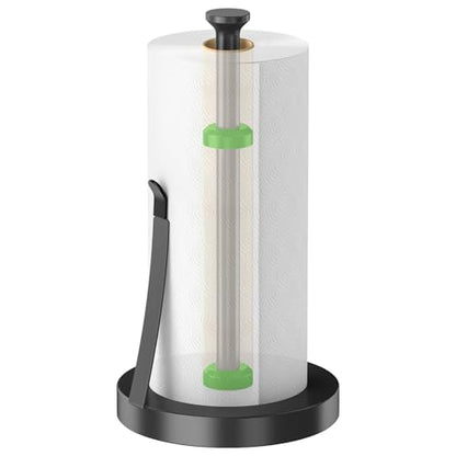 Countertop Paper Towel Holder for Kitchen, Black Tension Arm | One-Handed Tear, Stainless Steel Paper Towel Holder Stand for Bathroom Laundry Room Workshop