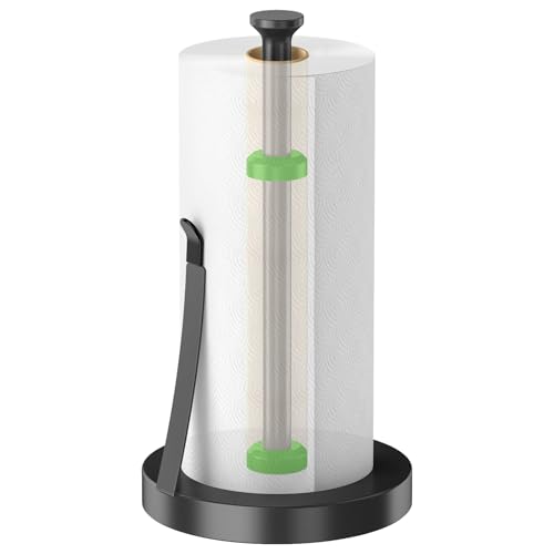 Jesginboo Countertop Paper Towel Holder for Kitchen, Black Tension Arm | One-Handed Tear, Stainless Steel Paper Towel Holder Stand for Bathroom Laundry Room Workshop