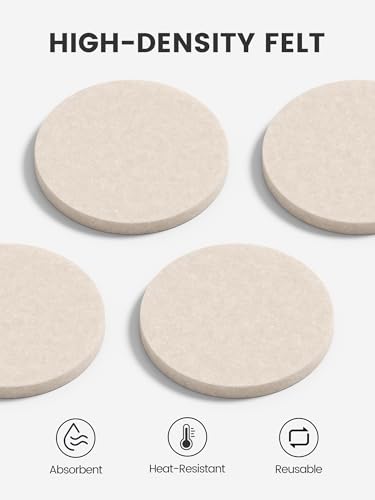 Fluxynara Felt Coasters with Holder, Set of 8 for Drinks, Oatmeal | Round Felt Coasters, Absorbent, Heat-Resistant & Reusable for Drinks, Ideal for Coffee Tables and Living Rooms, 3.94 Inch