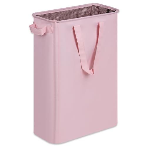 Slim Laundry Basket, Narrow Laundry Hamper with Ha... (Pink | Fabric)