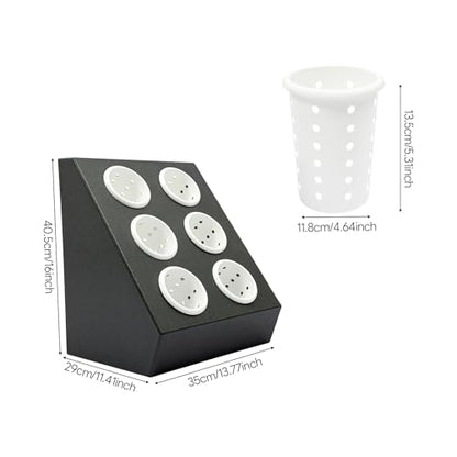 6-Compartment Plastic Utensil Holder，Flatware Cyli... (Black, White)