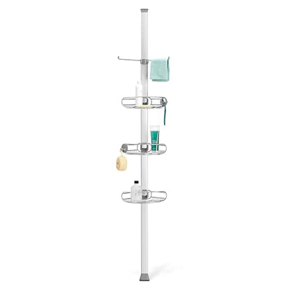 simplehuman Tension Pole Shower Caddy, No-Drill Floor to Ceiling Bathroom Organizer for Bathtub & Inside Shower, Extends 6 to 9 Feet, 3 Adjustable Shelves, Rust-Proof Stainless Steel