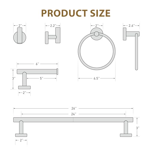 24 Inch Brushed Gold Towel Bar, Thicken, Total Length 26-Inch | Towel Rack for Bathroom Wall, SUS304 Stainless Steel Towel Rod, Modern Home Decor