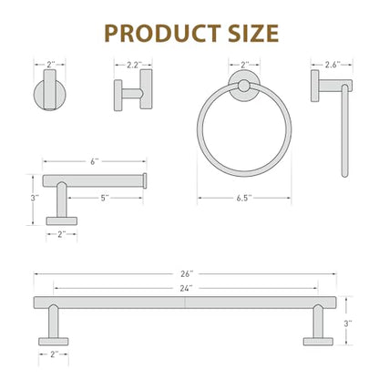 24 Inch Brushed Gold Towel Bar, Thicken, Total Length 26-Inch | Towel Rack for Bathroom Wall, SUS304 Stainless Steel Towel Rod, Modern Home Decor