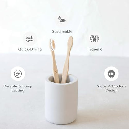 Diatomite Drying Stone Toothbrush Holder, Modern Ceramic-Look Countertop Cup with Drainage for Bathroom, Quick Drying Electric Toothbrush & Toothpaste Organizer, Stoneware Finish