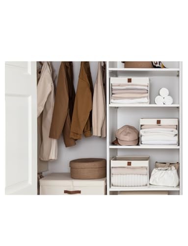StorageWorks Closet Storage Bins, Large Storage Baskets with Clear Window and Handles, Foldable Fabric Organizer for Clothes, Shelves, Beige, 3 Pack