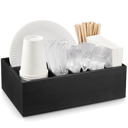 Large Utensil Holder for Party - Wooden Paper Plat... (Black | Wood)