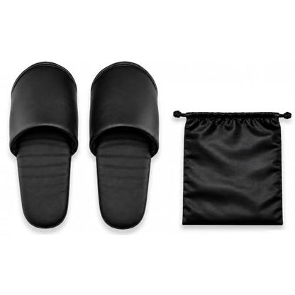 Premium Travel Slippers for Men, Foldable PU Leather Indoor Shoes with Storage Pouch, Non-Slip Portable Hotel & Airplane Slippers, Wipe-Clean Business Travel House Shoes, Black, Fits Up to US Men's 11