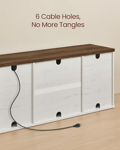 VASAGLE Farmhouse TV Stand for TVs up to 65 Inches, Entertainment Center with Storage Cabinets and Sliding Barn Doors, Media Console Table for Living Room, Rustic White and Honey Brown ULTV535W01
