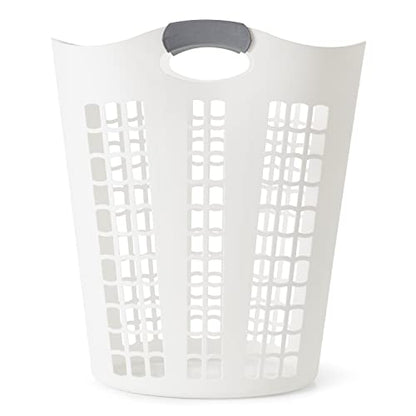 Gracious Living Laundry Basket, Easy Carry Flex Collapsible Hamper, 87.5L | Large Plastic Clothes Storage Organizer for Home, Bathroom, and Bedroom, White