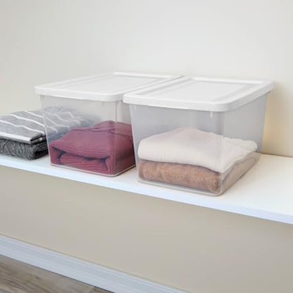 Sterilite Storage Box, Stackable Clear Plastic Bins, 20 Quart, 6-Pack | Heavy-Duty Organizing Containers with Snap-On Lids for Closet, Bathroom, and Office