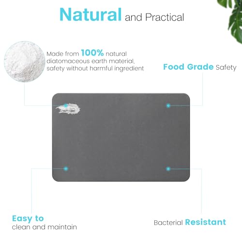 Premium Diatomite Stone Bath Mat, 23.6" x 15.4" Dark Gray | Non-slip, Natural Diatomaceous Earth & Quick Drying for Bathroom Bathtub Floor