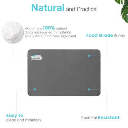 Premium Diatomite Stone Bath Mat, 23.6" x 15.4" Dark Gray | Non-slip, Natural Diatomaceous Earth & Quick Drying for Bathroom Bathtub Floor