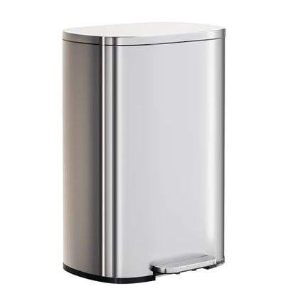 PayLessHere | 13G Trash Can with Lid | Steel | Removable Inner Bucket | Made of Stainless Steel | Soft-Close Step Pedal | Hands-Free Use | Easy to Clean | for Kitchen, Office, Bathroom