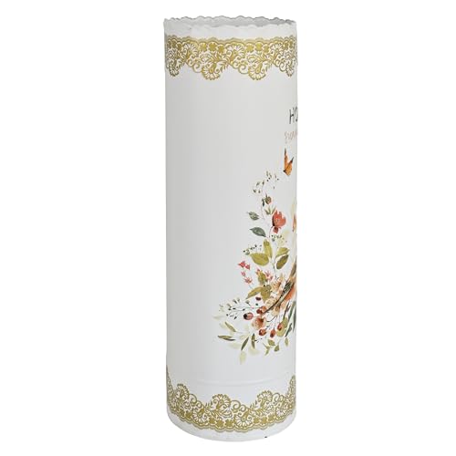 Vintage Metal Round Umbrella Holder Decorative Flower Design Umbrella Stands Entryway Organizer Bucket for Home/Office/Farmhouse - Holds Multiple Umbrellas, Walking Sticks & Canes Flower White
