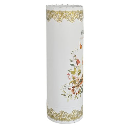 Vintage Metal Round Umbrella Holder Decorative Flower Design Umbrella Stands Entryway Organizer Bucket for Home/Office/Farmhouse - Holds Multiple Umbrellas, Walking Sticks & Canes Flower White