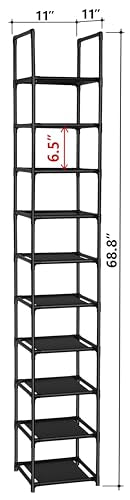 FIDUCIAL HOME 10 Tiers Vertical Shoe Rack 10 Pairs Skinny Shoe Shelf | Tall Narrow Space Saving for Entryway Closet, Easy to Assemble, 11"L x 11"W x 68.8"H