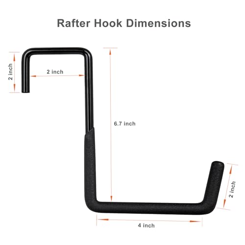 4 Pcs Rafter Hooks, Upgraded Fence Hangers, Heavy Duty Bike Hanger for Garage, Ladder Hook, Black Large S Hooks for Hanging Hose, Plants, Chairs, Bikes, Ladders, Cords and More