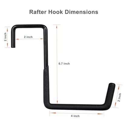 4 Pcs Rafter Hooks, Upgraded Fence Hangers, Heavy Duty Bike Hanger for Garage, Ladder Hook, Black Large S Hooks for Hanging Hose, Plants, Chairs, Bikes, Ladders, Cords and More