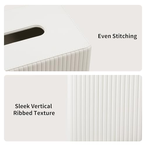 Extra Large Tissue Box Cover Rectangle, Ivory | Fits 180 to 230 Count Box of Tissues, PU Leather Tissue Holder with Magnetic Closure