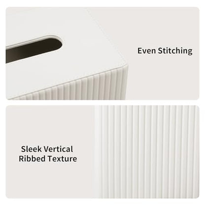Extra Large Tissue Box Cover Rectangle, Ivory | Fits 180 to 230 Count Box of Tissues, PU Leather Tissue Holder with Magnetic Closure