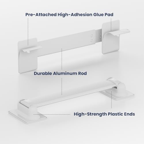 RV Shower Corner Storage Bar, Bathroom Shelf Caddy for Organization | Adjustable 10-15.5'', Aluminum Rod and Plastic End, Pre-attached High-adhesion Pads, Keep Shower Essentials Organized, 2 Pack