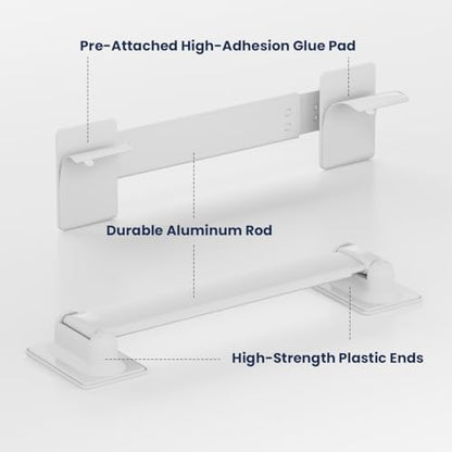 RV Shower Corner Storage Bar, Bathroom Shelf Caddy for Organization | Adjustable 10-15.5'', Aluminum Rod and Plastic End, Pre-attached High-adhesion Pads, Keep Shower Essentials Organized, 2 Pack
