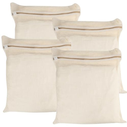 4-Piece Large Durable Organic Cotton Mesh Laundry Bags with Sturdy Zippers and Breathable Mesh are Delicate Laundry Bags for Underwear, Clothes, Pants and Socks