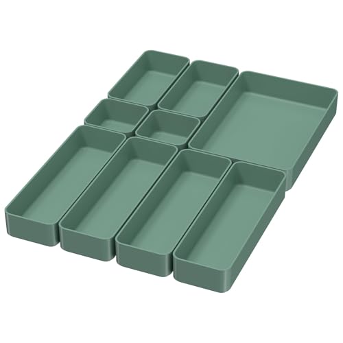 9 Pcs Stackable Drawer Organizer Trays Set, Green,... (9 Count | Green | Plastic)