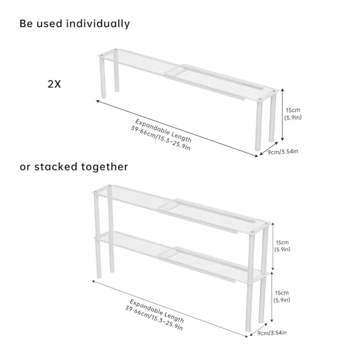 Expandable Window Shelf for Plants Kitchen Sink Organizer,White | 2 Pack, Stackable, Narrow Shelves, Kitchen Countertop Holder, Mesh Design, Slim Design, Load Capacity: 22 lbs, Elegant look