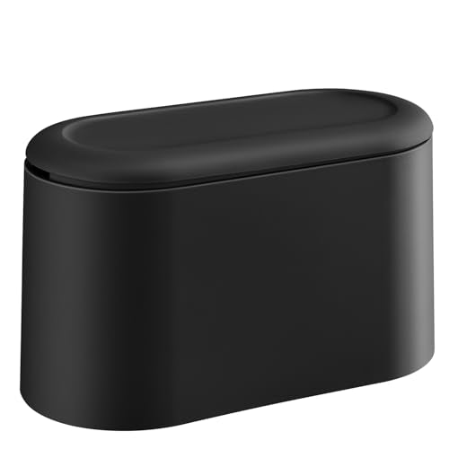 SUBEKYU Mini Trash Can with Lid,Small Desktop Trash Can,Black 0.5 Gal | Countertop Mini Garbage Cans,Small Garbage Can for Office Kitchen Coffee Table, Tiny Wastebasket for Desktop