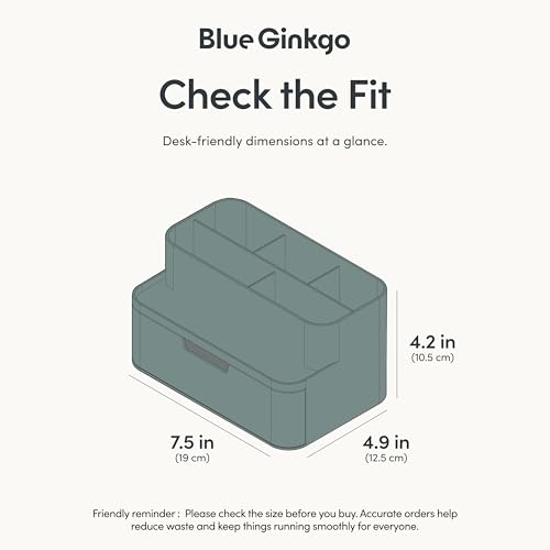 BLUE GINKGO Compact Desk Organizer, Green, Made in Korea | 5 Compartments. Half Drawer. Space-Saving.
