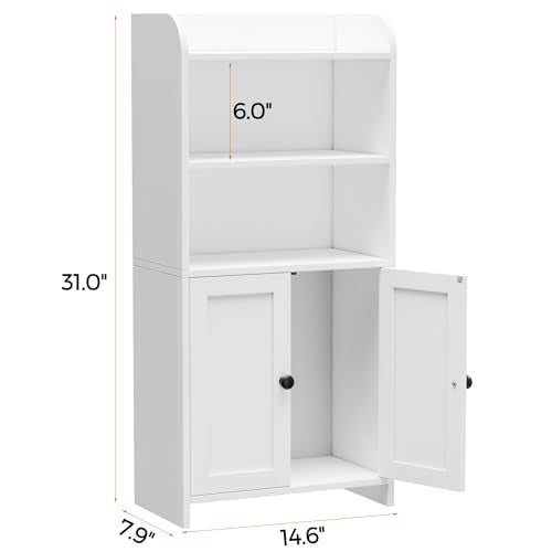 Small Bathroom Storage Cabinet, Toilet Paper Storage Cabinet | Bathroom Floor Cabinet with Doors and Shelves, Bathroom Organizers for Small Spaces, 7.9" D x 14.6" W x 31" H, White